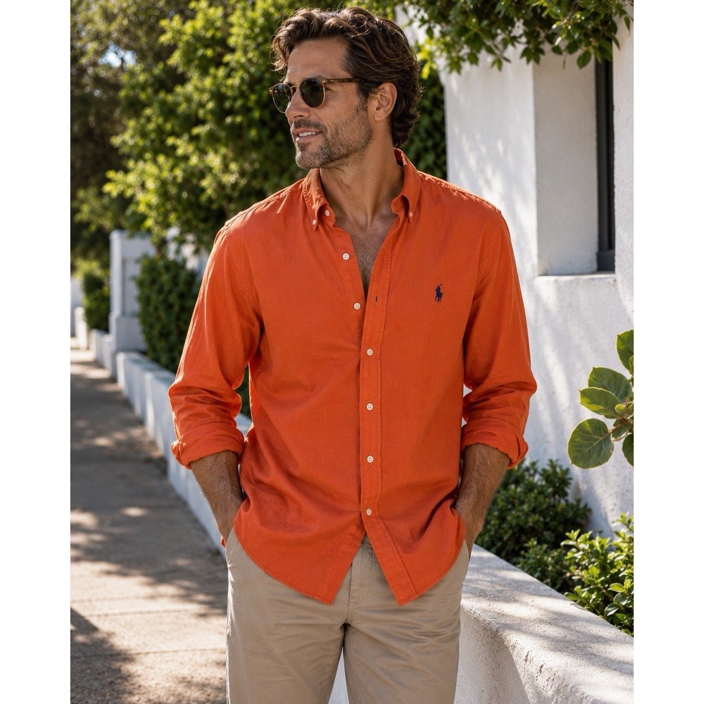 Ralph Lauren Blake Mens XL Orange Button Down Shirt Preppy Y2K Retro Polo Logo